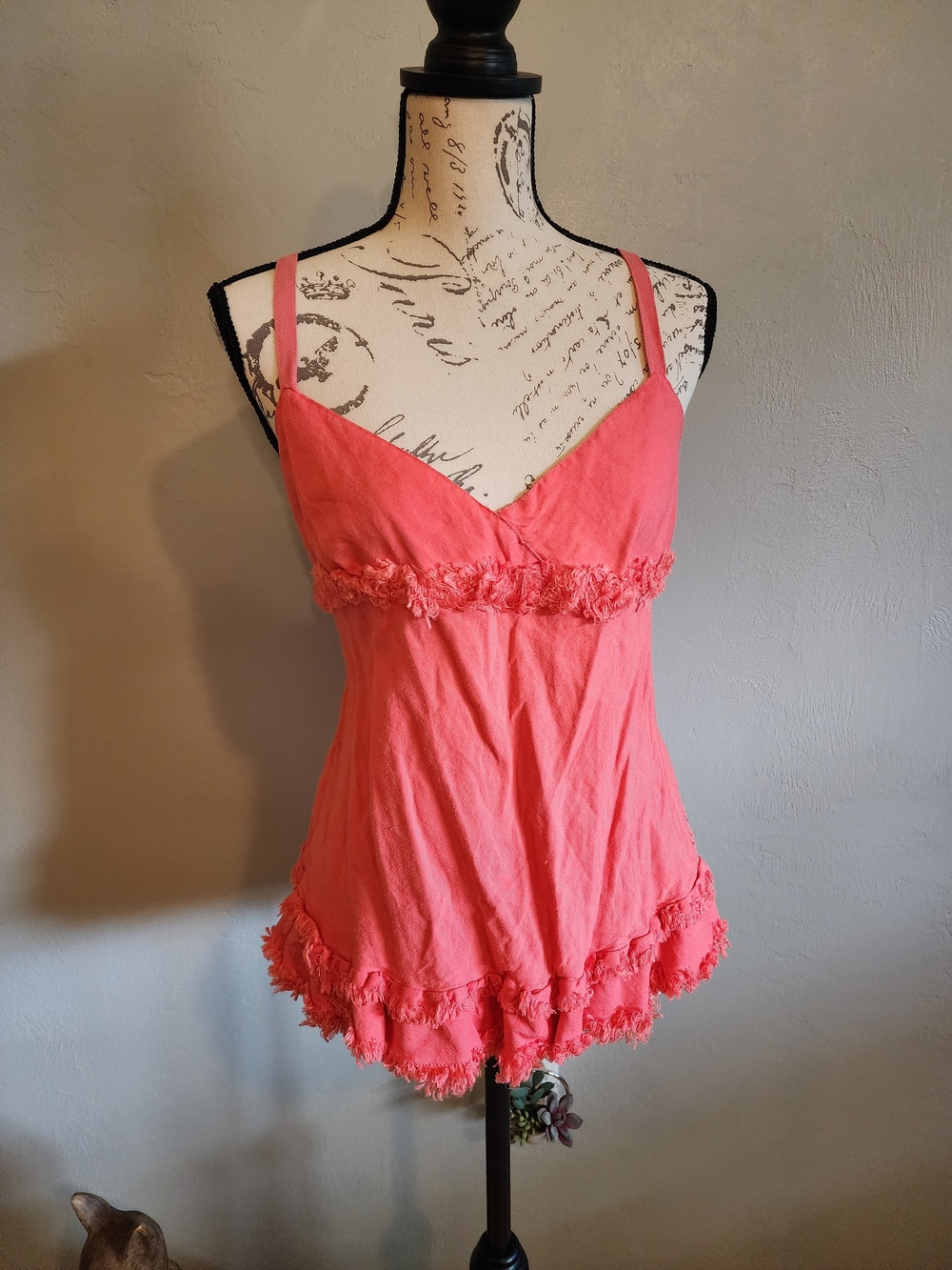 Coral Frayed Trim Tank Top